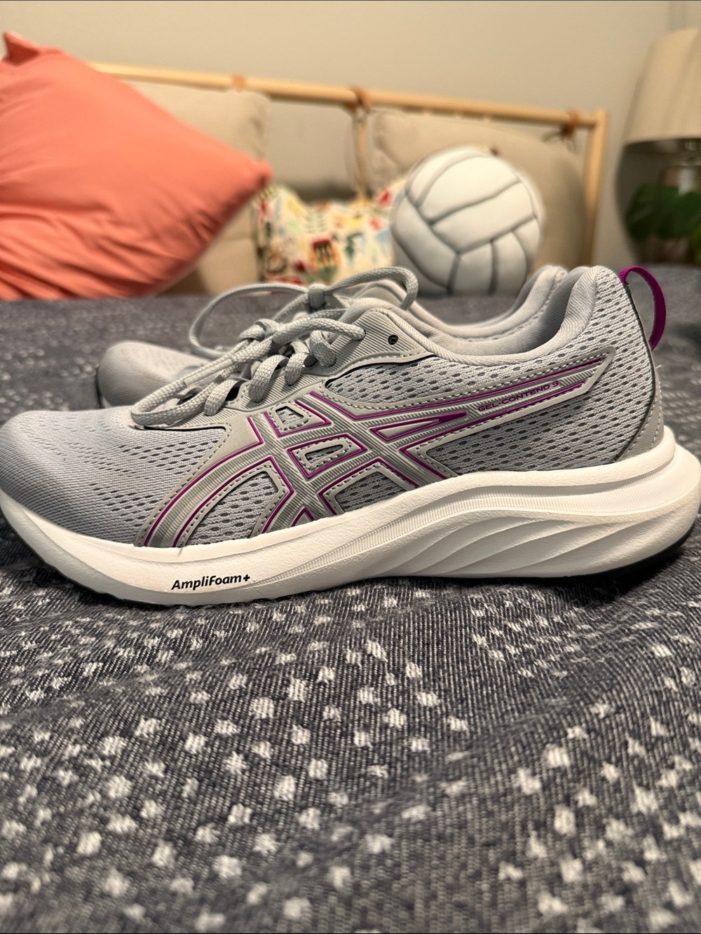 ASICS Light Gray Athletic Shoes with Pink Accent Trim